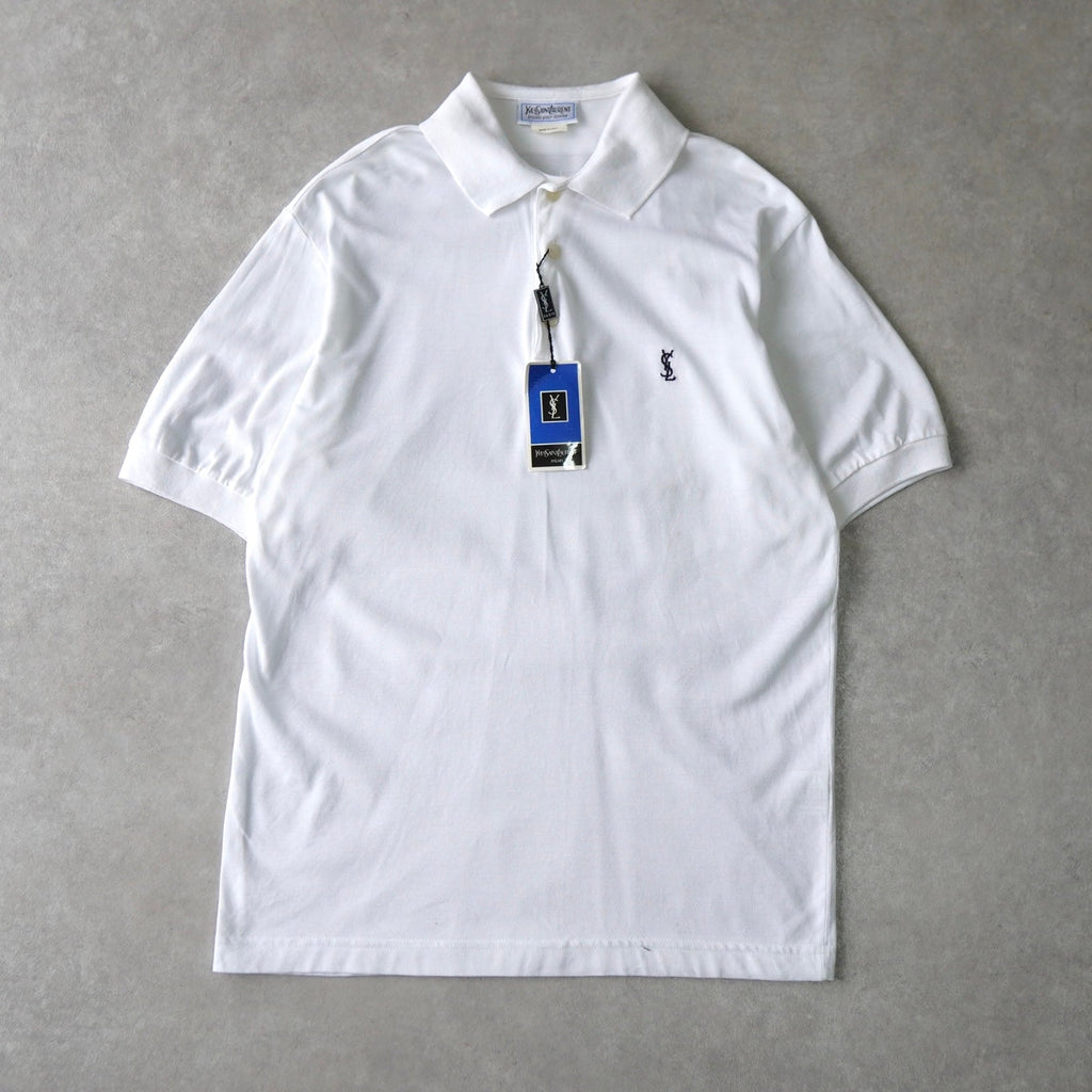 イヴサンローラン ロゴ ヴィンテージ YSLロゴ 半袖ポロシャツ ホワイト デッドストック