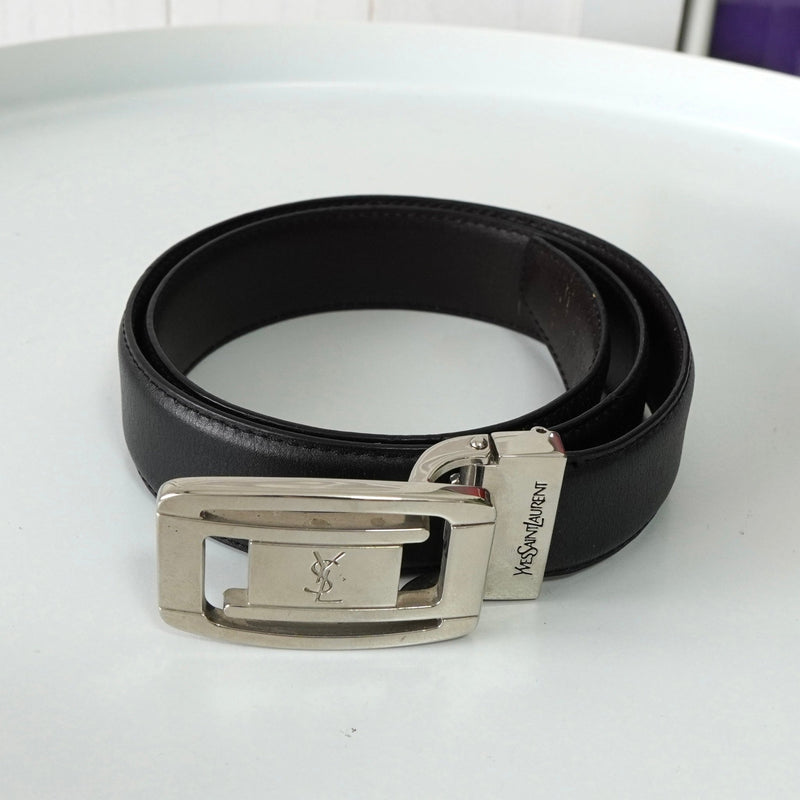 イヴサンローラン ヴィンテージ YSLロゴ シルバー金具 ベルト ブラック レディース - NEWSED