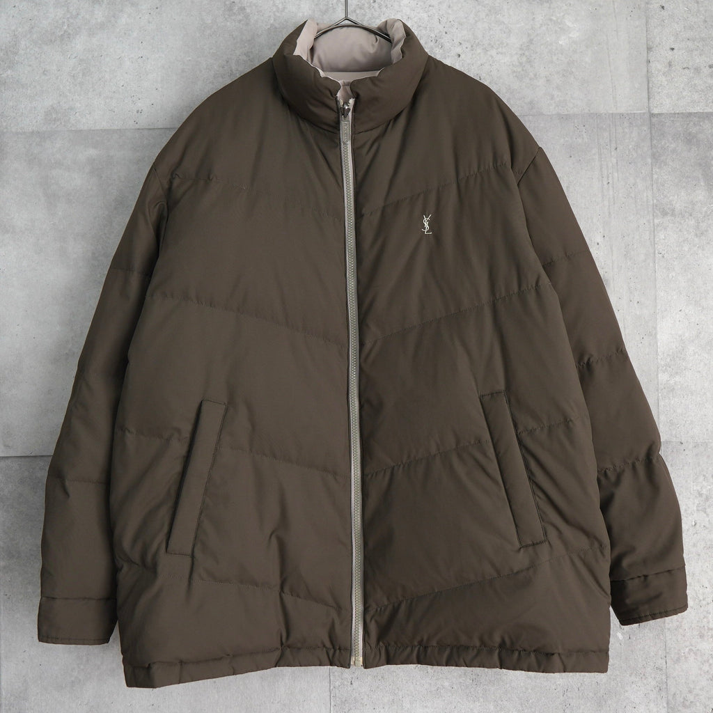イヴ サンローラン YSLロゴ リバーシブル ダウンジャケット ボンバージャケット 中綿ジャケット モカブラウン/ホワイトベージュ