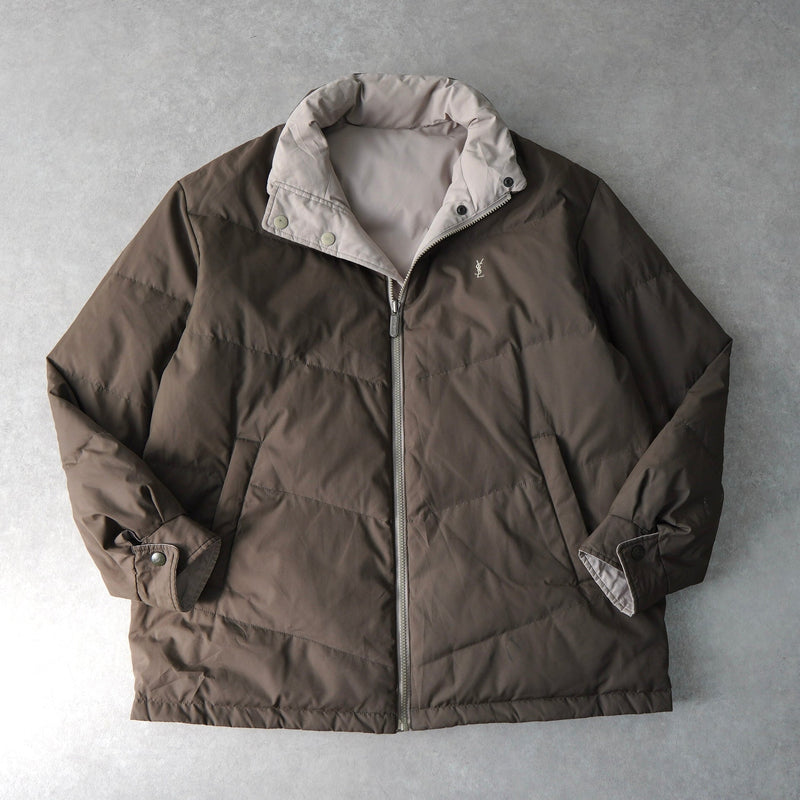 イブ サンローラン ヴィンテージ リバーシブル YSLロゴ 中綿ジャケット ダウンジャケット ホワイトベージュ/グレージュ - NEWSED