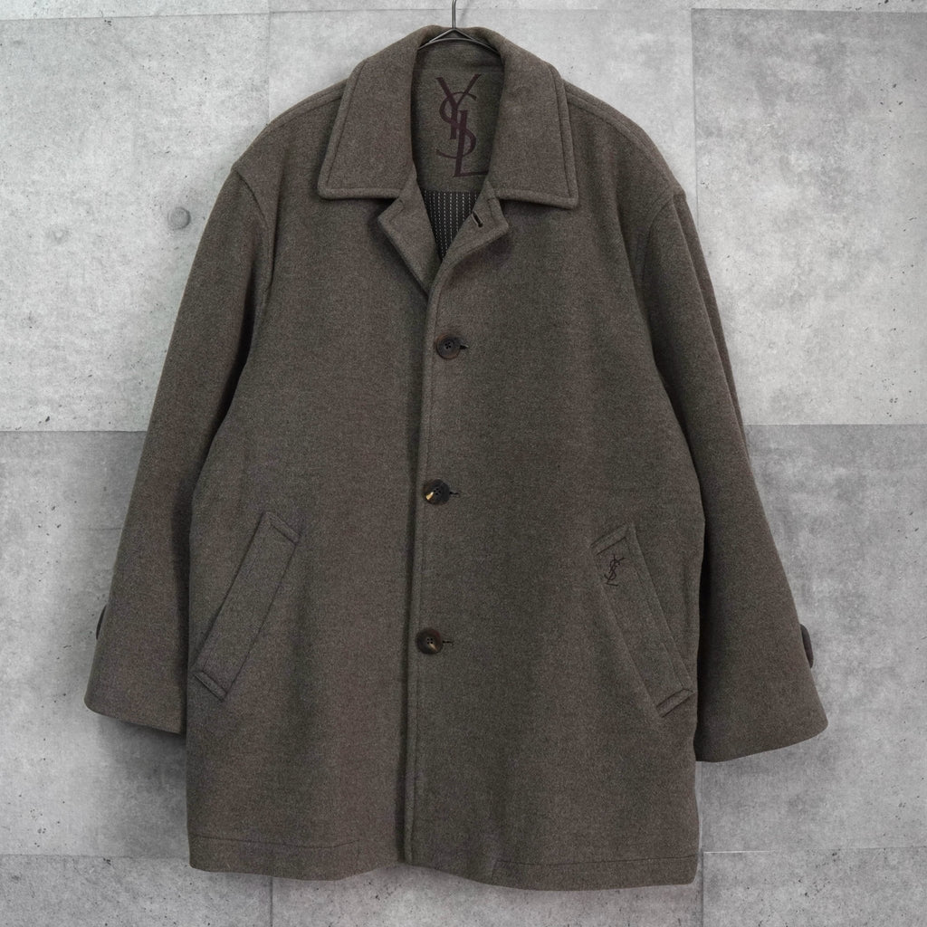 イヴ サンローラン ヴィンテージ YSLロゴ ウールコート チェスターコート ブラウン
