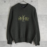 イヴ サンローラン ヴィンテージ YSLロゴ ウール ニット カーキ - NEWSED