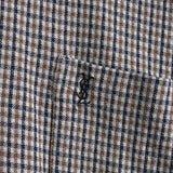 イヴサンローラン YSLロゴ チェック柄 長袖ポロシャツ ブラウン - NEWSED