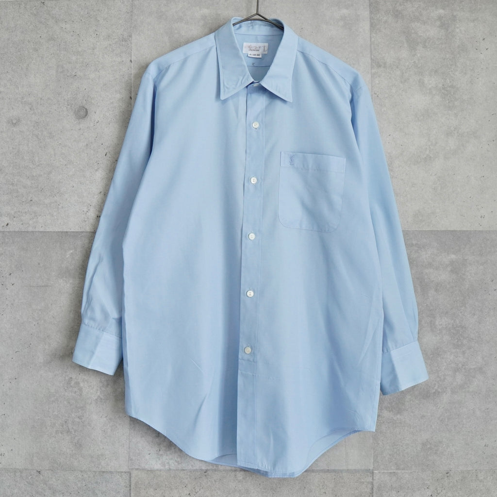 Yves Saint Laurent YSL logo embroidered long sleeve shirt in sax blue