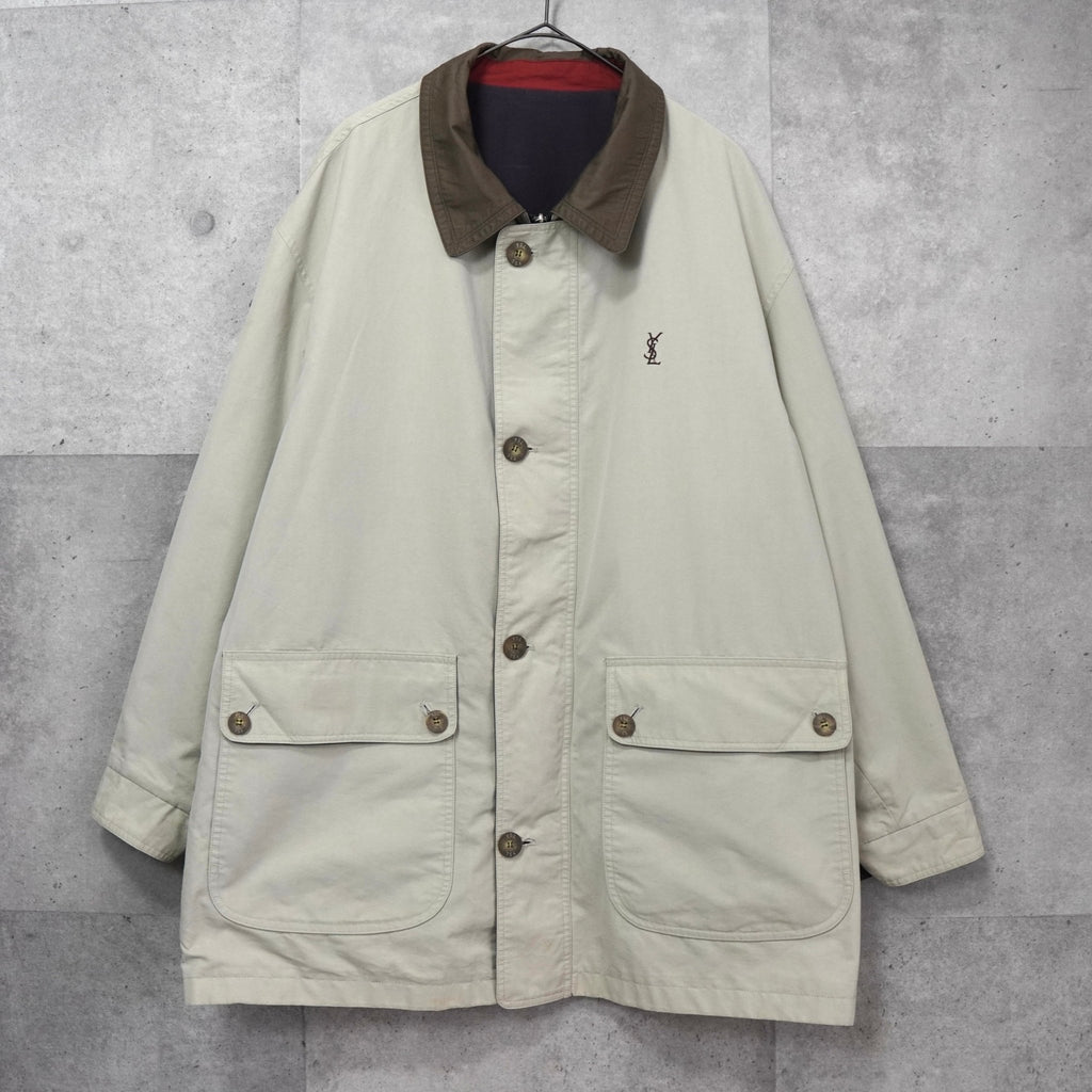 イヴ サンローラン ヴィンテージ リバーシブル YSLロゴ ブルゾン ジャケット ネイビー / アイボリー