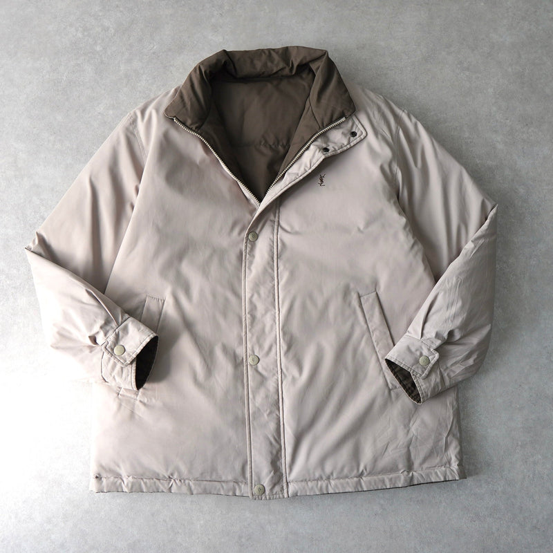 イブ サンローラン ヴィンテージ リバーシブル YSLロゴ 中綿ジャケット ダウンジャケット ホワイトベージュ/グレージュ - NEWSED