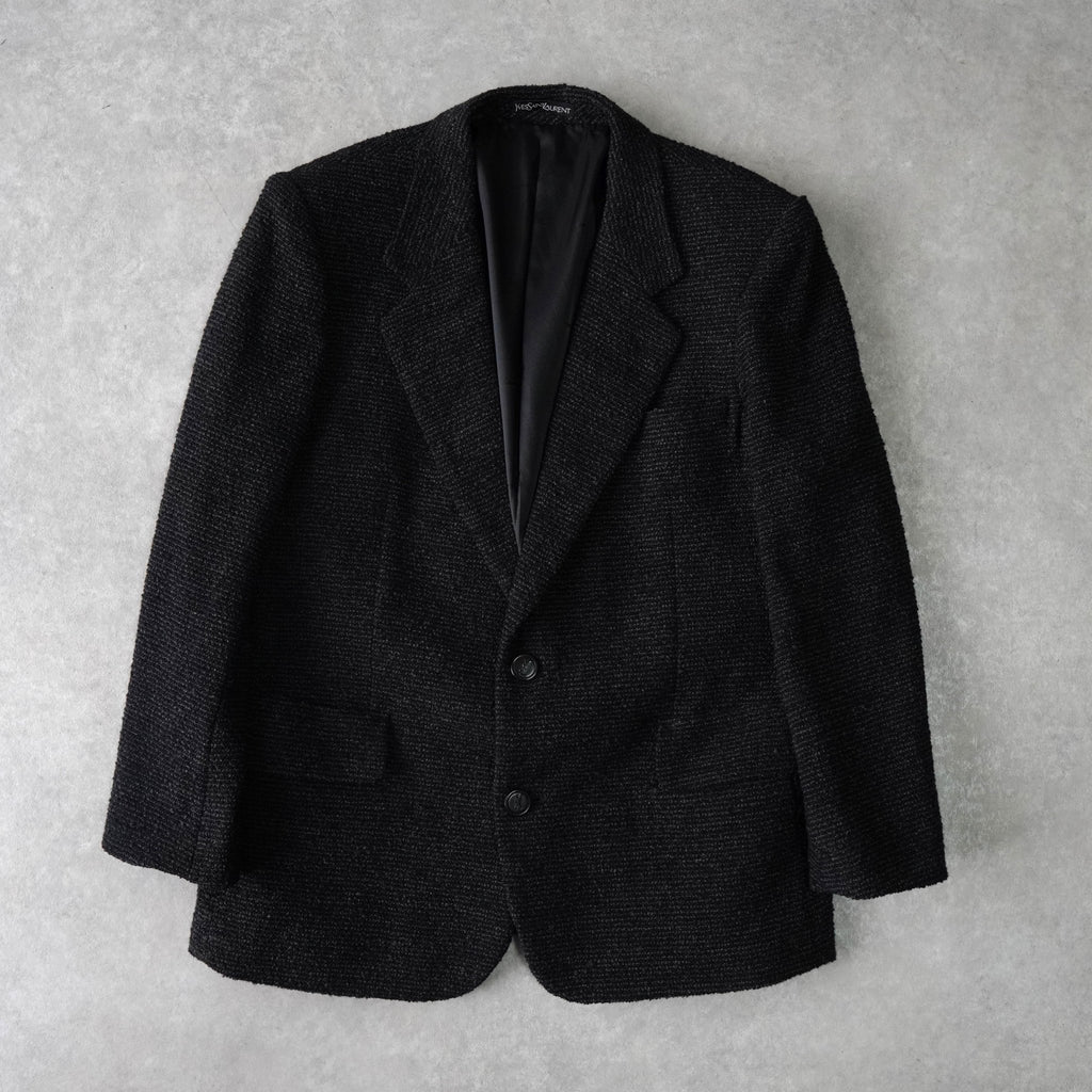イヴ サンローラン ヴィンテージ YSLロゴ ボタン シングル ツイードジャケット テーラードジャケット ブラック