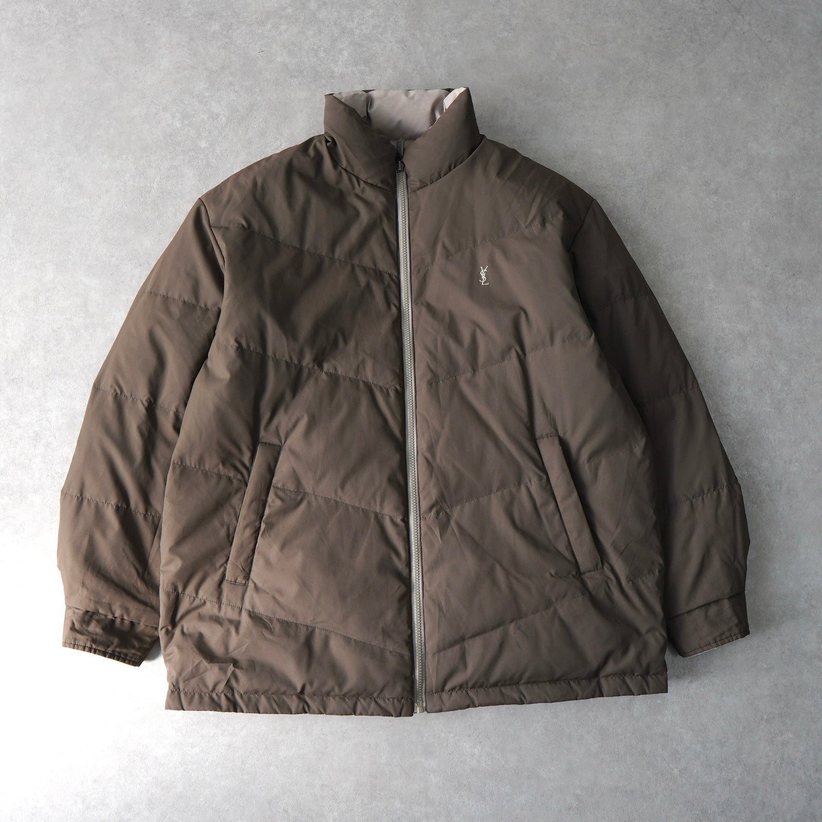 イヴサンローランリヴゴーシュ　ノーカラージャケット　金ボタン　ヴィンテージ　緑 イヴサンローランリヴゴーシュ ノーカラージャケット 金ボタン