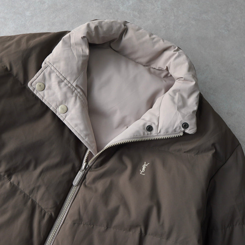 イブ サンローラン ヴィンテージ リバーシブル YSLロゴ 中綿ジャケット ダウンジャケット ホワイトベージュ/グレージュ - NEWSED