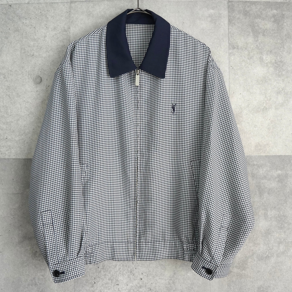 イヴ サンローラン ヴィンテージ YSLロゴ チェック柄 ブルゾン ブラック / ホワイト