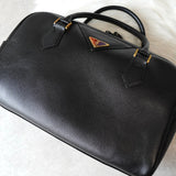 イヴサンローラン ヴィンテージ YSLロゴ 三角プレート レザー ミニボストンバッグ ブラック - NEWSED