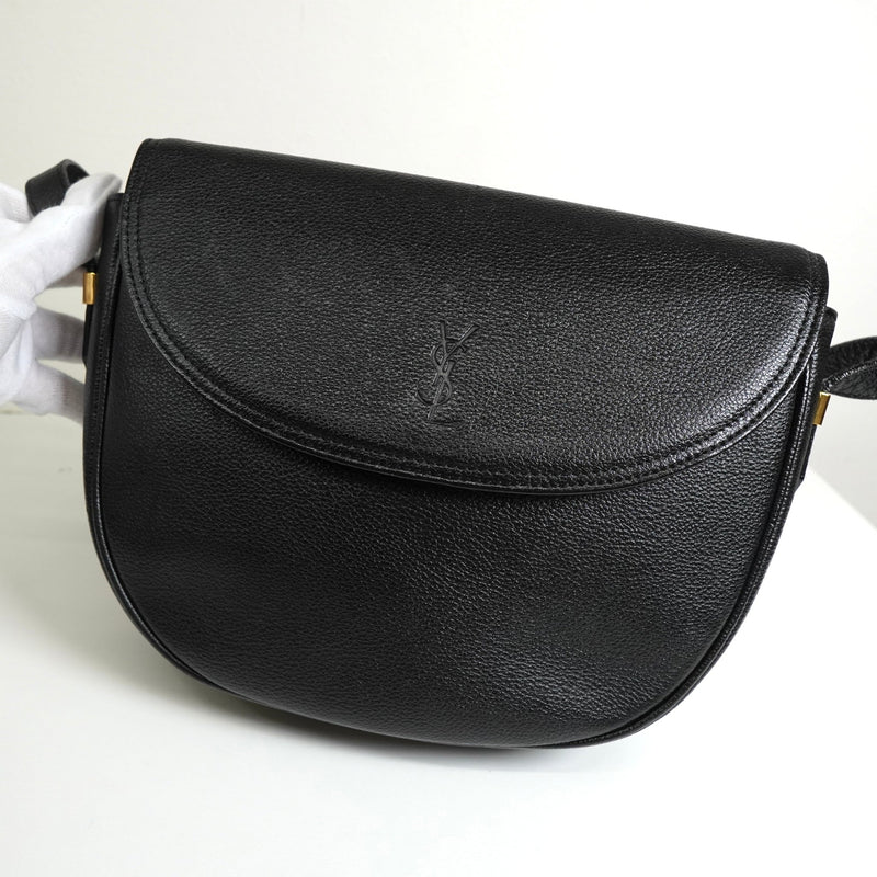 イヴサンローラン YSLロゴ レザー ショルダーバッグ ブラック - NEWSED