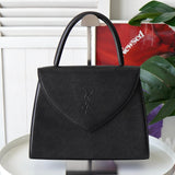 イヴサンローラン ヴィンテージ エンボス YSLロゴ レザー ハンドバッグ 自立型 ブラック - NEWSED