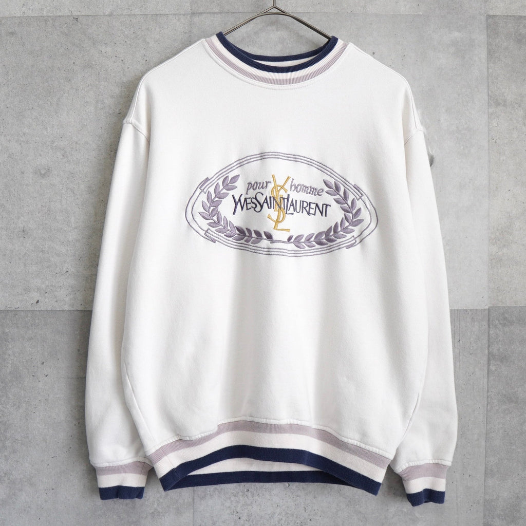 イヴサンローラン ヴィンテージ YSLロゴ エンブレム 刺繍 スウェット ホワイト