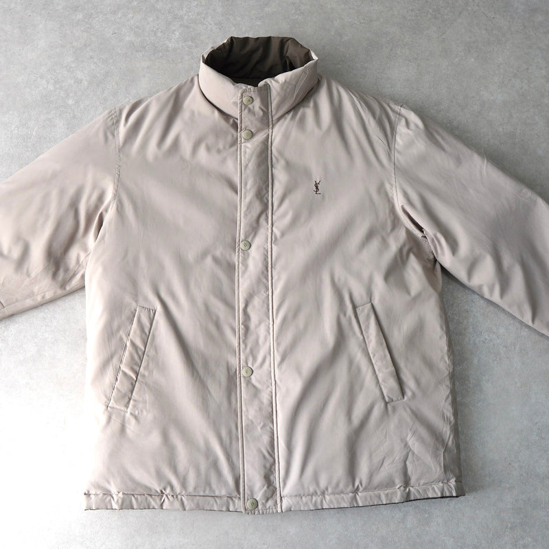 イブ サンローラン ヴィンテージ リバーシブル YSLロゴ 中綿ジャケット ダウンジャケット ホワイトベージュ/グレージュ - NEWSED