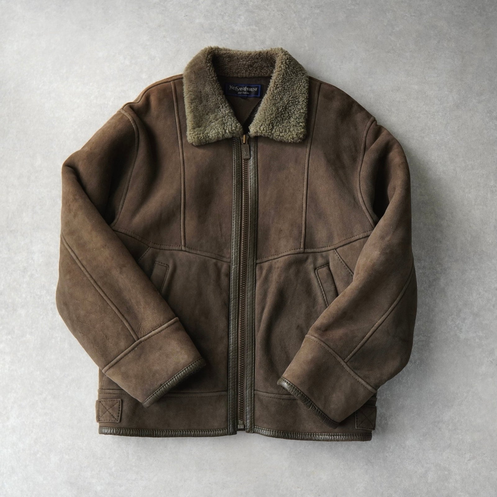 YSL イヴ・サンローラン ヴィンテージ レザー ジャケット ブラウン イヴサンローラン ヴィンテージ YSLロゴ ボタン ムートン ジャケット