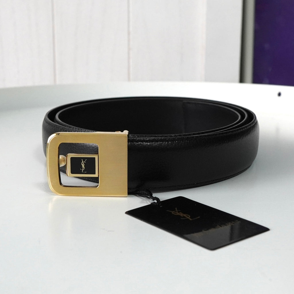 YSL ゴールド ロゴ ベルト イヴサンローラン ヴィンテージ YSLロゴ ゴールド金具 ベルト ブラック