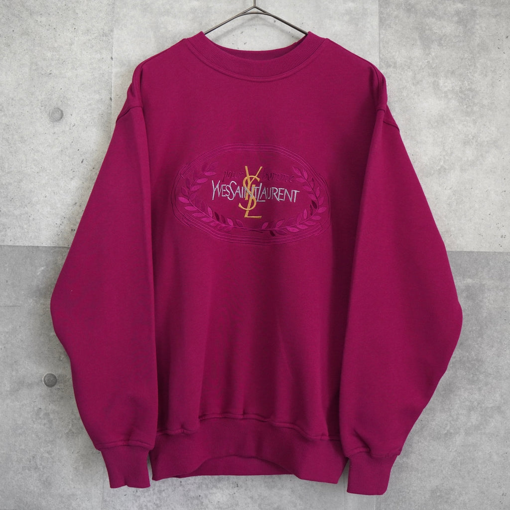 イヴサンローラン ヴィンテージ YSLロゴ 刺繍 スウェット ピンクパープル デッドストック