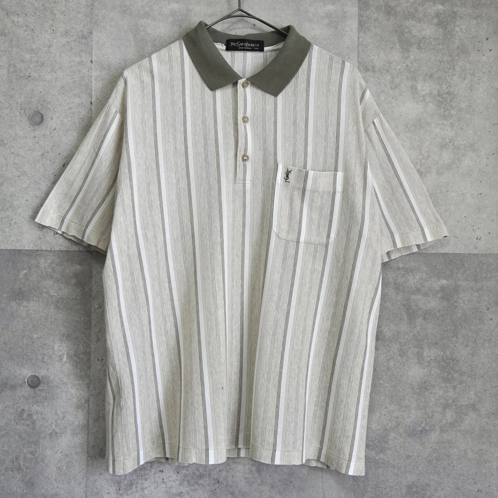 Vintage YSL logo short-sleeved polo shirt in khaki and beige from Yves Saint Laurent