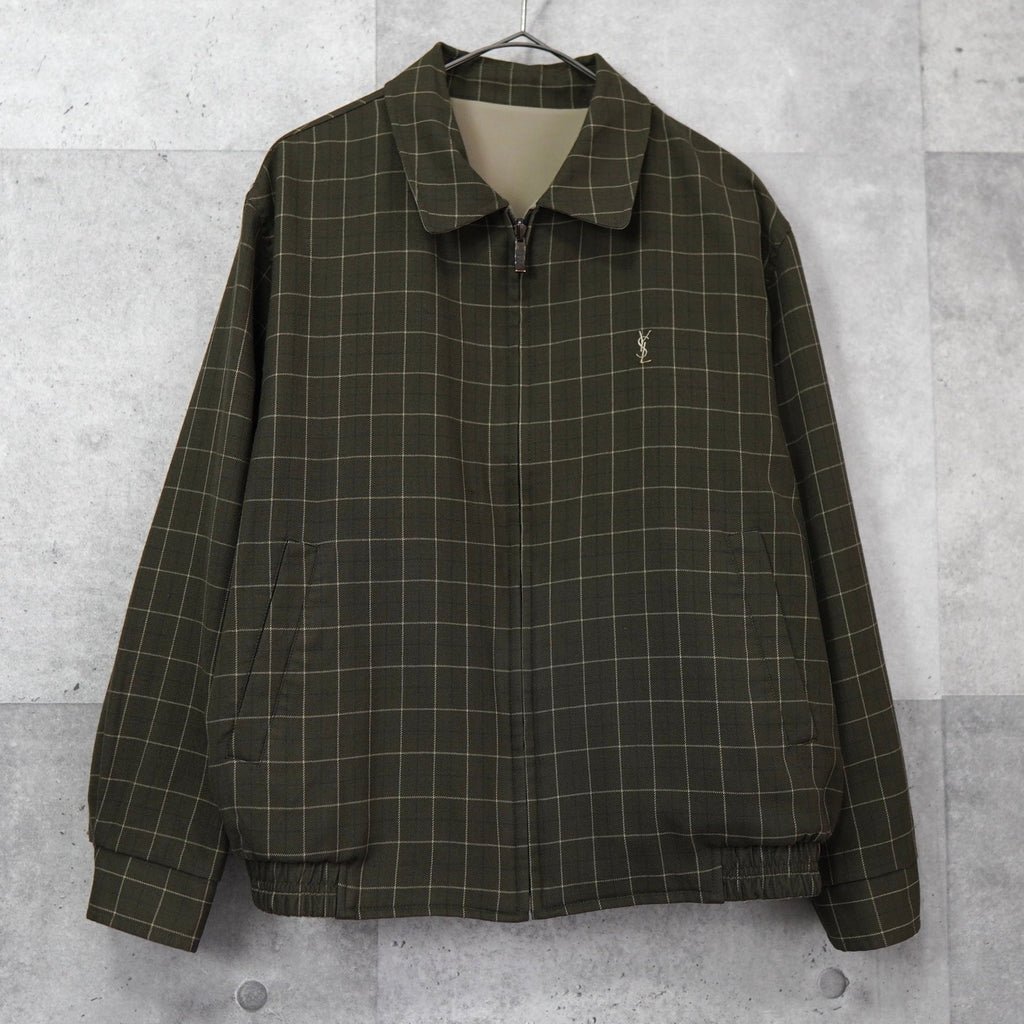 イヴサンローラン ヴィンテージ YSLロゴ リバーシブル ブルゾン カーキ / ベージュ