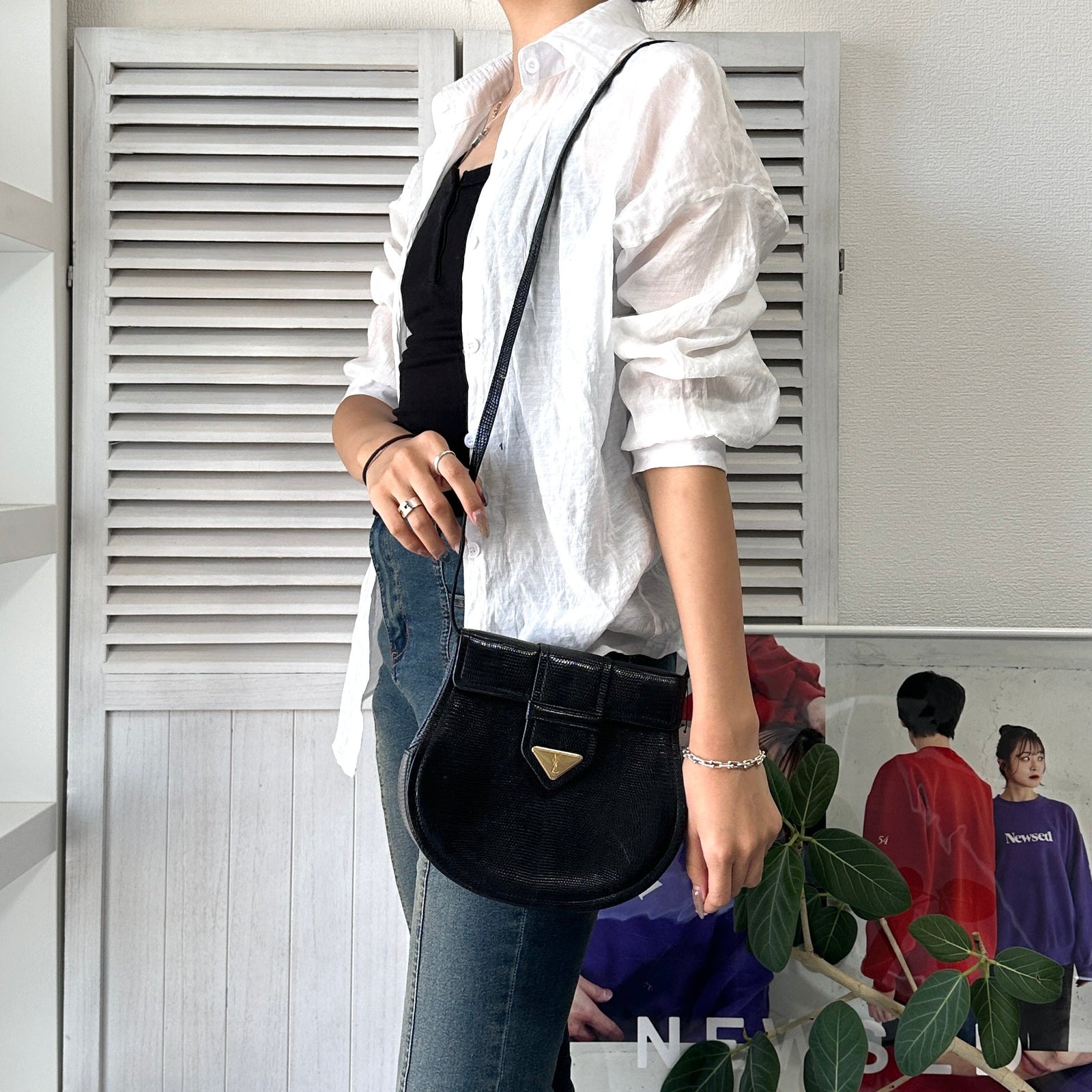579 ほぼ未使用 イヴサンローラン ヴィンテージ リザード ショルダーバッグ Yves Saint Laurent イヴ・サンローラン YSL リザード レザー