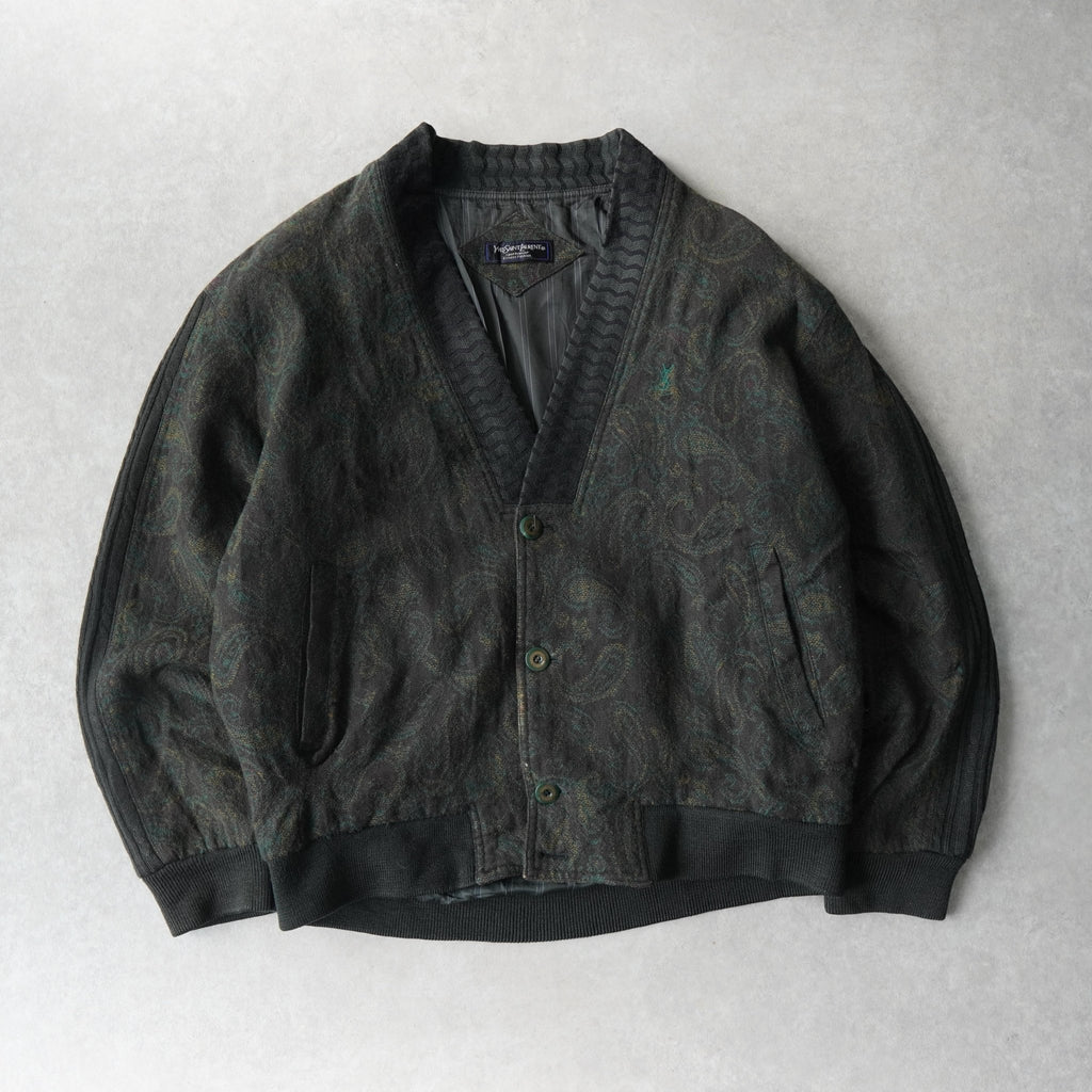 イヴ サンローラン ヴィンテージ YSLロゴ ペイズリー柄 ショールカラー ブルゾン カーキ