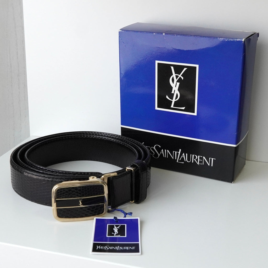 复古 YSL 标志珐琅/黑色皮革腰带，滞销商品。