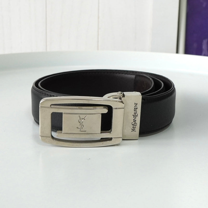 イヴサンローラン ヴィンテージ YSLロゴ シルバー金具 ベルト ブラック レディース - NEWSED