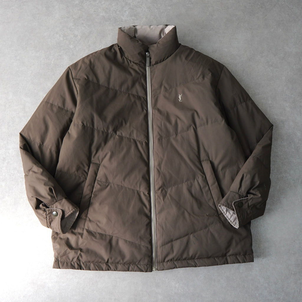 イブ サンローラン ヴィンテージ リバーシブル YSLロゴ 中綿ジャケット ダウンジャケット ホワイトベージュ/グレージュ