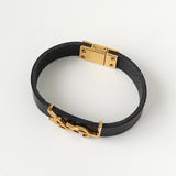 イヴサンローラン YSL ロゴ レザー バングル ブラック - NEWSED