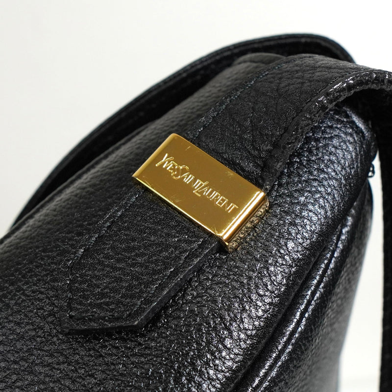 イヴサンローラン YSLロゴ レザー ショルダーバッグ ブラック - NEWSED