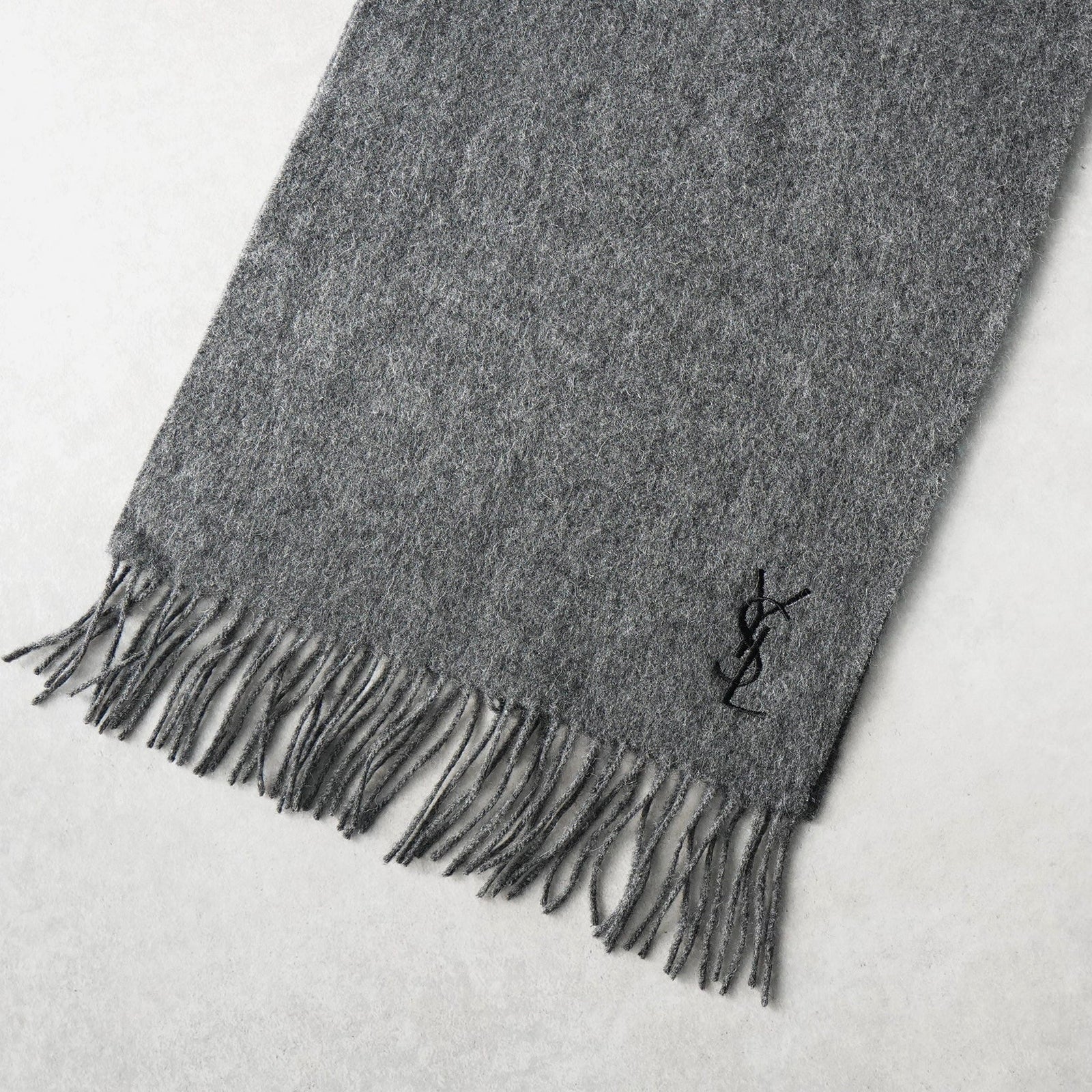 イヴ サンローラン ウール マフラー YSLロゴ グレー | ブランド古着を