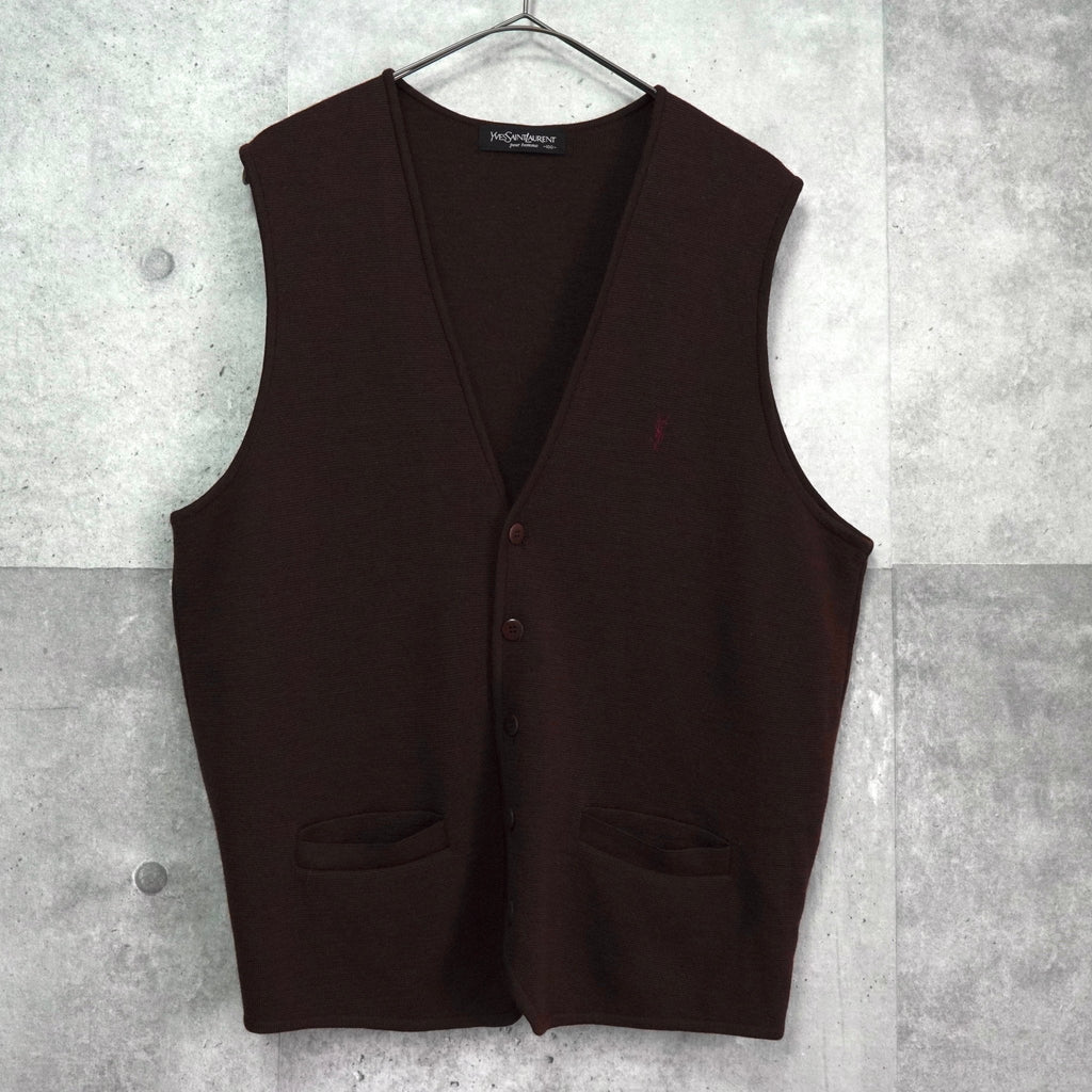 イヴ サンローラン ヴィンテージ YSLロゴ ニットベスト ボルドー
