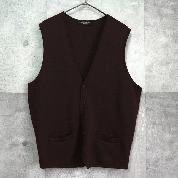 イヴ サンローラン ヴィンテージ YSLロゴ ニットベスト ボルドー - NEWSED
