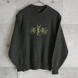 イヴ サンローラン ヴィンテージ YSLロゴ ウール ニット カーキ - NEWSED
