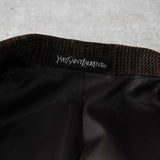 イヴサンローラン ヴィンテージ YSLロゴ ボタン チェック柄 ベロア テーラードジャケット ブラウン - NEWSED