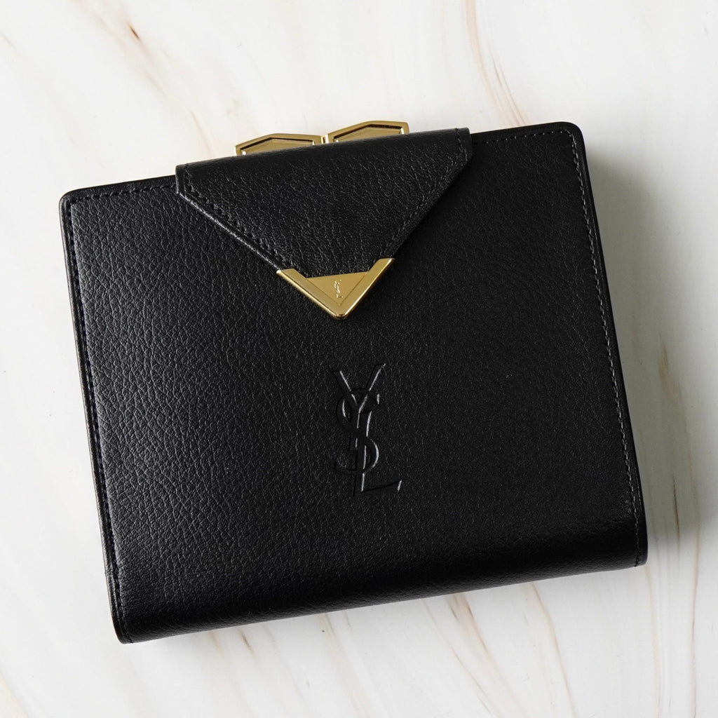 イヴ サンローラン YSLロゴ レザー 長財布 がま口 二つ折り財布 ブラック