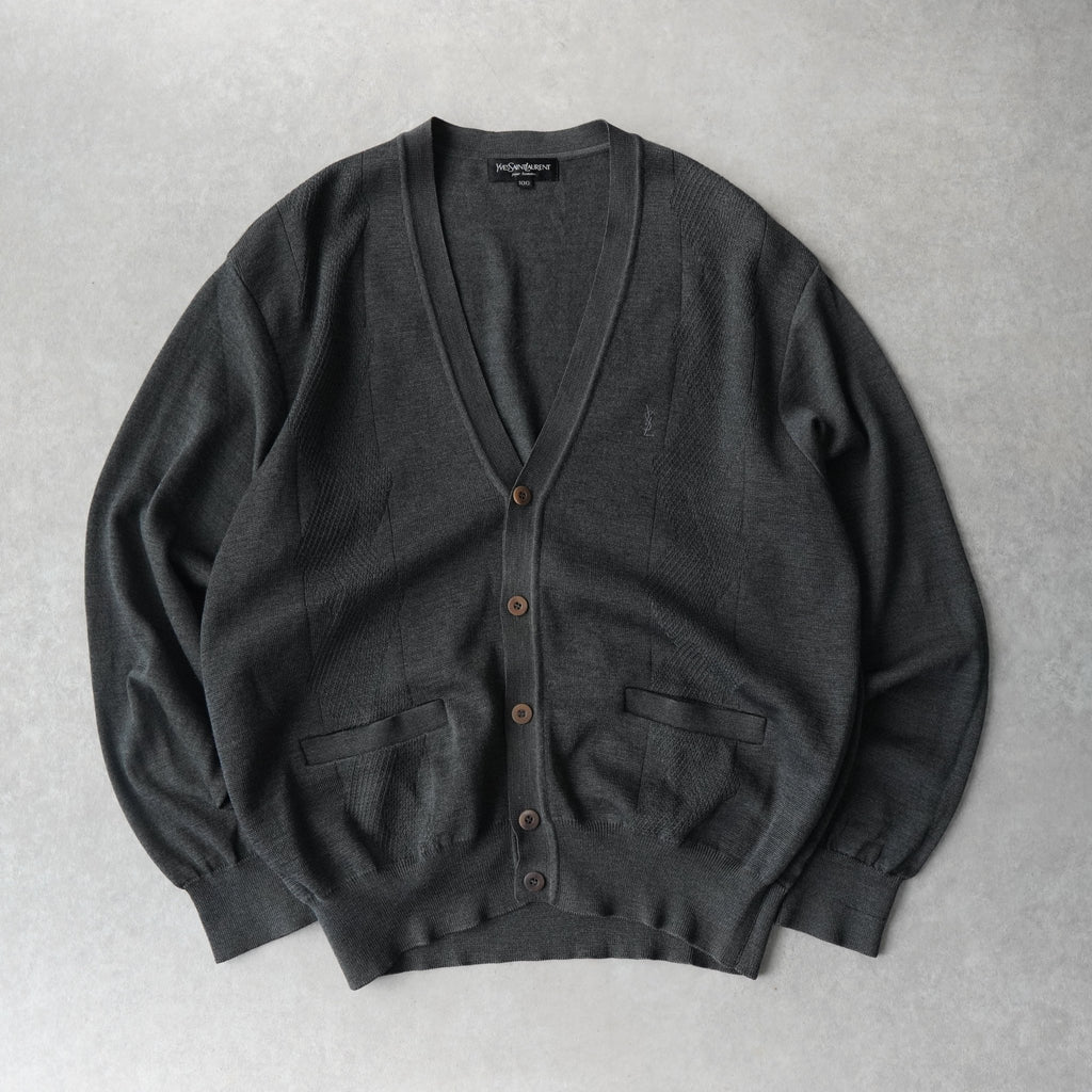 イヴ サンローラン ヴィンテージ YSLロゴ カーディガン グレー