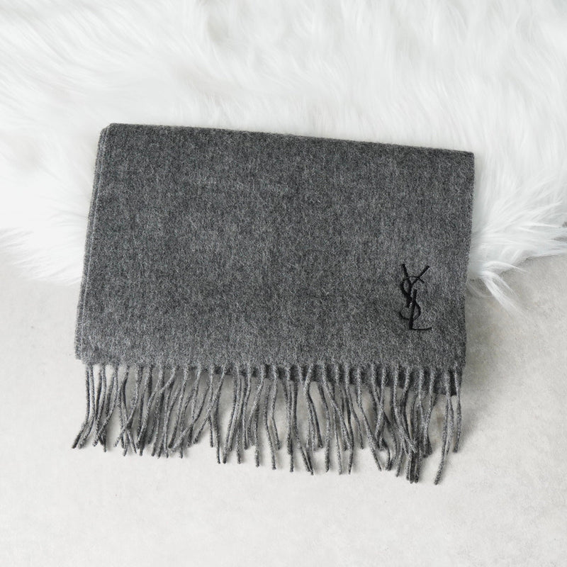イヴ サンローラン ウール マフラー YSLロゴ グレー | ブランド古着を