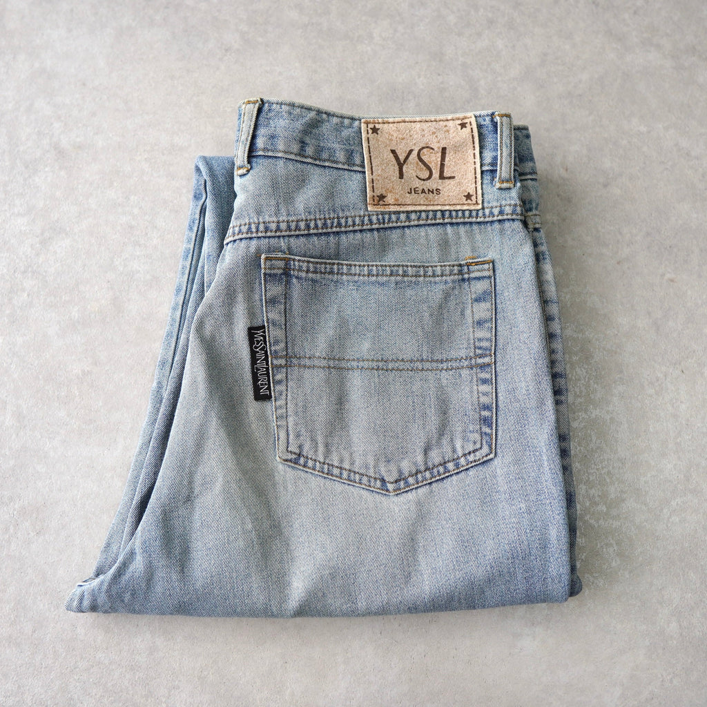 イヴ・サンローラン YSLロゴ パッチ デニム ジーンズ ライトブルー M〜L程度