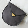 Vintage Yves Saint Laurent YSL logo triangle plate gold PVC shoulder bag pochette black