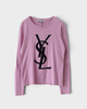 イヴ サンローラン ヴィンテージ ベロア YSLロゴ 長袖Tシャツ ロンT ピンク パープル S レディース