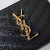 イヴ・サンローラン 二つ折り財布 カサンドラロゴ YSLロゴ Vステッチ ブラック - NEWSED