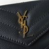 イヴ サンローラン YSLロゴ Vステッチ レザー 三つ折り財布 コンパクトウォレット グレー