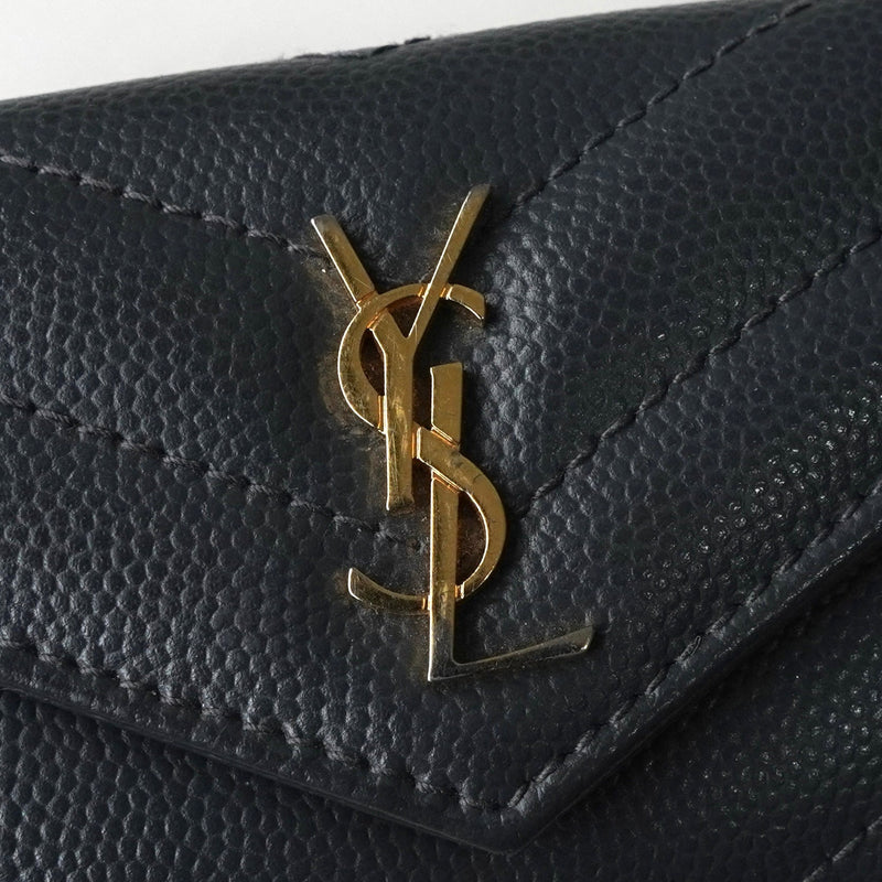 イヴ サンローラン YSLロゴ Vステッチ レザー 三つ折り財布 コンパクトウォレット グレー - NEWSED