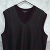 イヴ サンローラン ヴィンテージ YSLロゴ Vネック チェック柄 ニットベスト ボルドー
