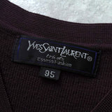 イヴ サンローラン ヴィンテージ YSLロゴ Vネック チェック柄 ニットベスト ボルドー - NEWSED