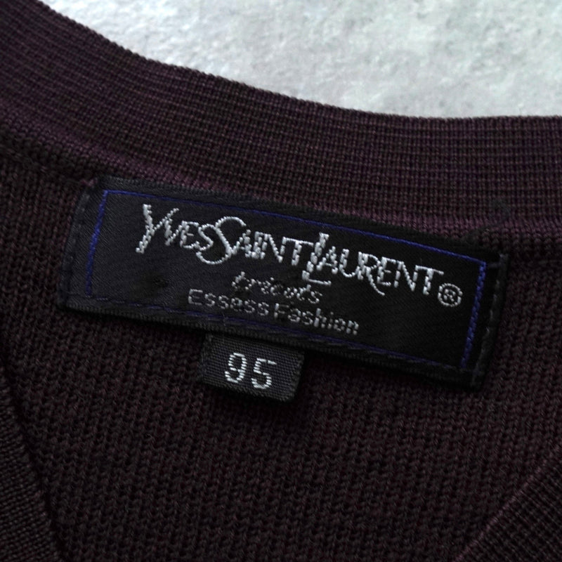 イヴ サンローラン ヴィンテージ YSLロゴ Vネック チェック柄 ニットベスト ボルドー - NEWSED