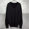 イヴ サンローラン ヴィンテージ YSLロゴ Vネック ストライプ柄 ニット ネイビー / グリーン