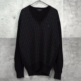 イヴ サンローラン ヴィンテージ YSLロゴ Vネック ストライプ柄 ニット ネイビー / グリーン - NEWSED